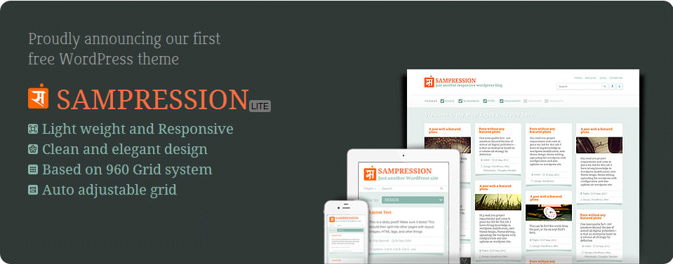 wordpress主题模板Sampression Lite网格布局优雅自适性