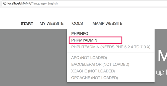 在MAMP中打开phpMyAdmin