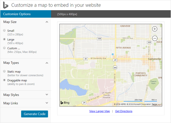 自定义Bing Map以嵌入WordPress站点