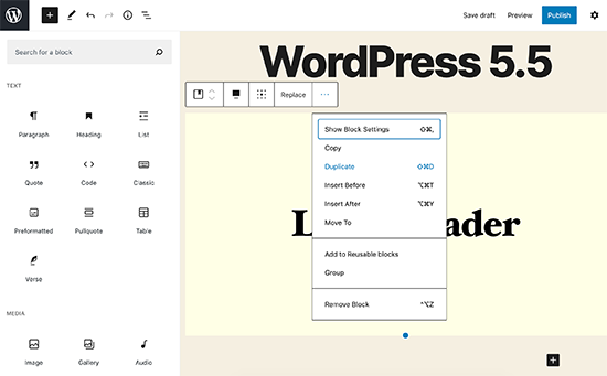 WordPress 5.5中的Block Editor UI更改