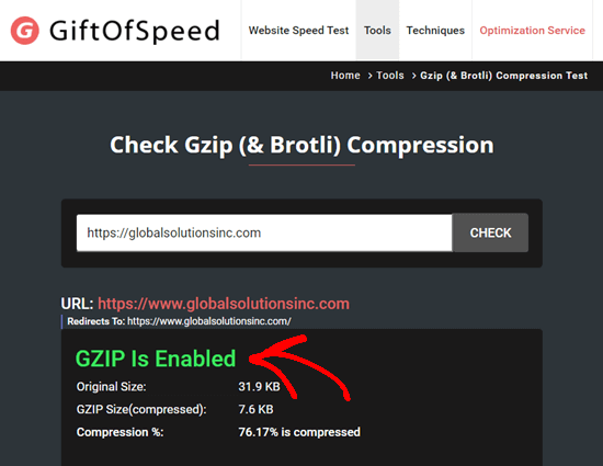使用GZIP测试工具查看指定网站上已启用GZIP