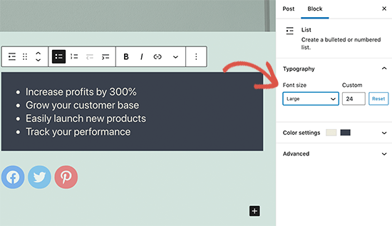 WordPress 5.7中更多地方的字体大小