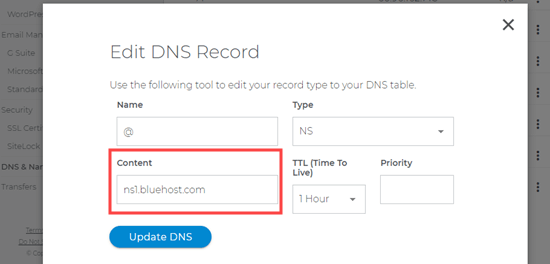 在Domain.com中更改DNS信息