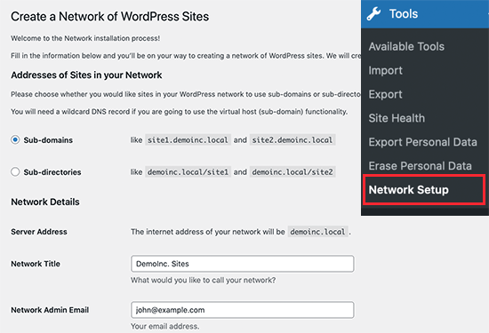 WordPress多站点的网络设置