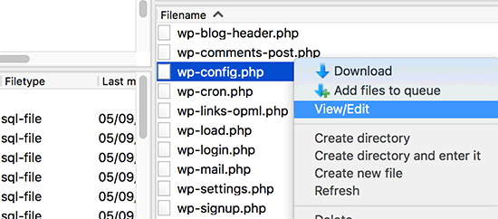 通过FTP编辑wp-config.php文件