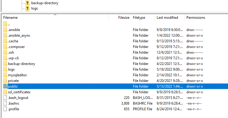 Filezilla 中显示的根目录