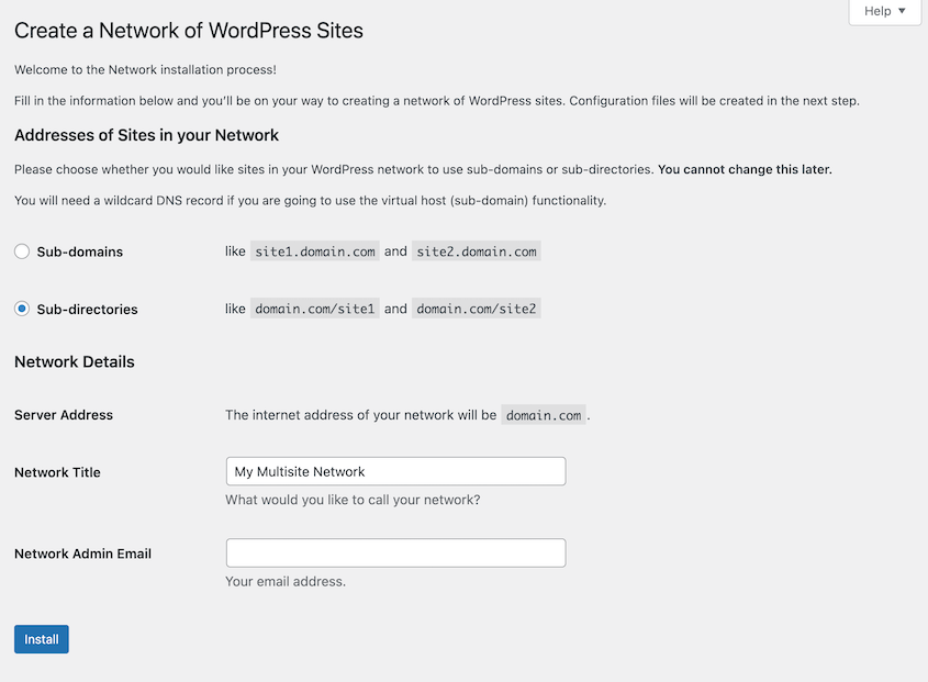 WordPress Multisite network setup