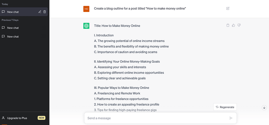 How to use ChatGPT for blogging by asking it to draft outlines.